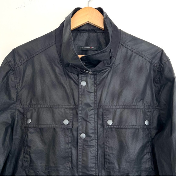 JOHN VARVATOS USA Black 100% Cotton Zip & Snap Long Sleeve Field Jacket Sz L NWT - Picture 2 of 16